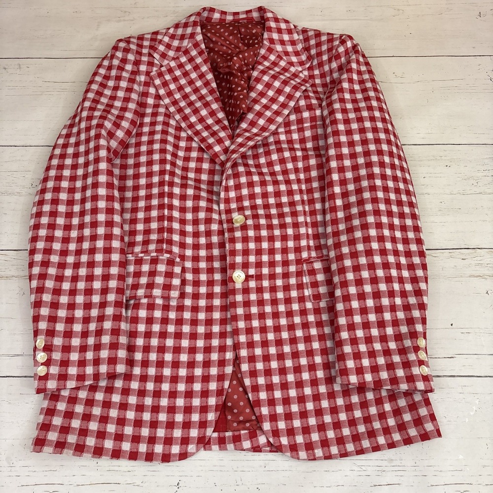 McGregor Blazer Polyester Leisure Suit Jacket Sport Coat Vintage Red Gingham 41L